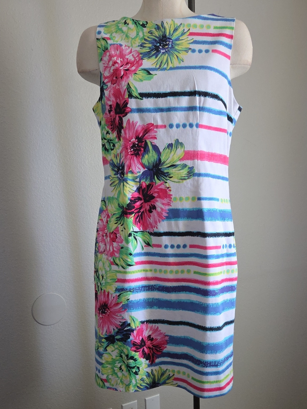 Leslie Fay White Floral & Stripe Midi Dress